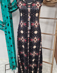 Black and Tan Southwestern Aztec Western Maxi Dress