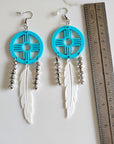 3D print Lightweight Turquoise New Mexico Zia Feather Dream Catcher Earrings Made in America