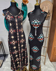 Southwestern Aztec Sleeveless Bodycon Side Slit Western Maxi Dress