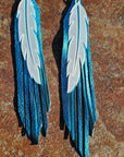 3D Printed Feather Leather Fringe Earrings Made in America