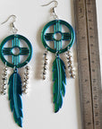 3D print Lightweight Green New Mexico Zia Feather Dream Catcher Earrings Made in America