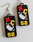 3D Print KC Chiefs Player Number Football Earrings choice of number