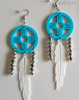 3D print Lightweight Turquoise New Mexico Zia Feather Dream Catcher Earrings Made in America