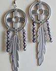 3D print Lightweight Silver New Mexico Zia Feather Dream Catcher Earrings Made in America