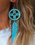 3D print Lightweight Green New Mexico Zia Feather Dream Catcher Earrings Made in America