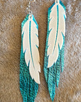 3D Printed Feather Leather Fringe Earrings Made in America