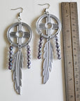 3D print Lightweight Silver New Mexico Zia Feather Dream Catcher Earrings Made in America