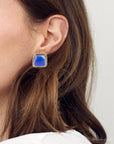 Roped Blue Lapis Golden Clip Earrings