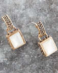 Roped White Mother of Pearl Golden Post Earrings