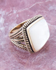 Roped White Mother of Pearl and Golden Statement Ring