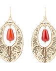 Rustic Orange Carnelian Golden Drop Earrings