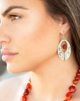 Rustic Orange Carnelian Golden Drop Earrings