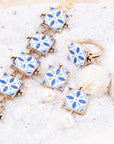 Santorini Blue and White Tile Golden Statement Ring