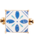 Santorini Blue and White Tile Golden Statement Ring