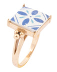 Santorini Blue and White Tile Golden Statement Ring