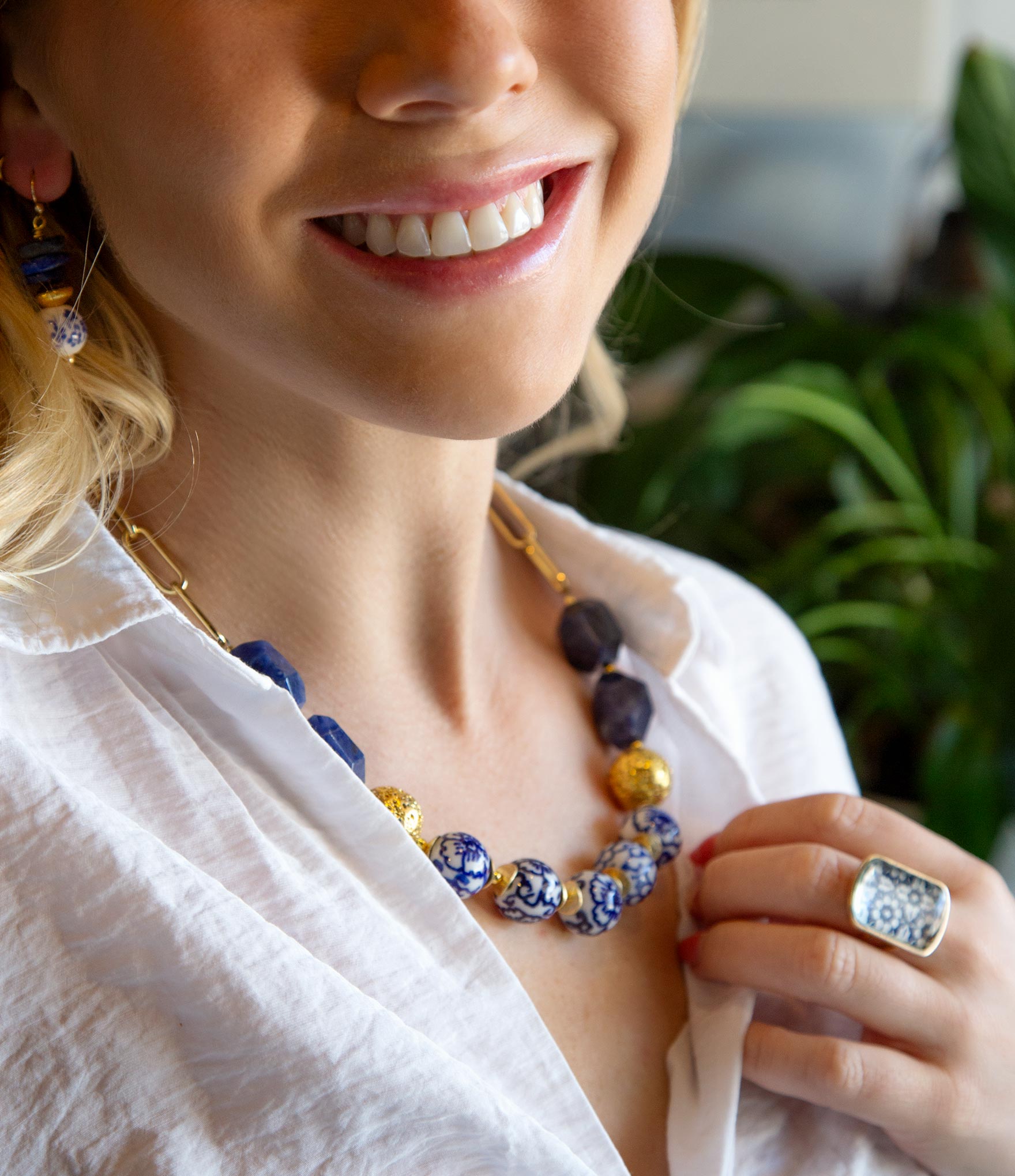 Santorini Cobalt Blue Lapis Chunky Golden Necklace