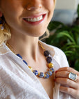 Santorini Cobalt Blue Lapis Chunky Golden Necklace
