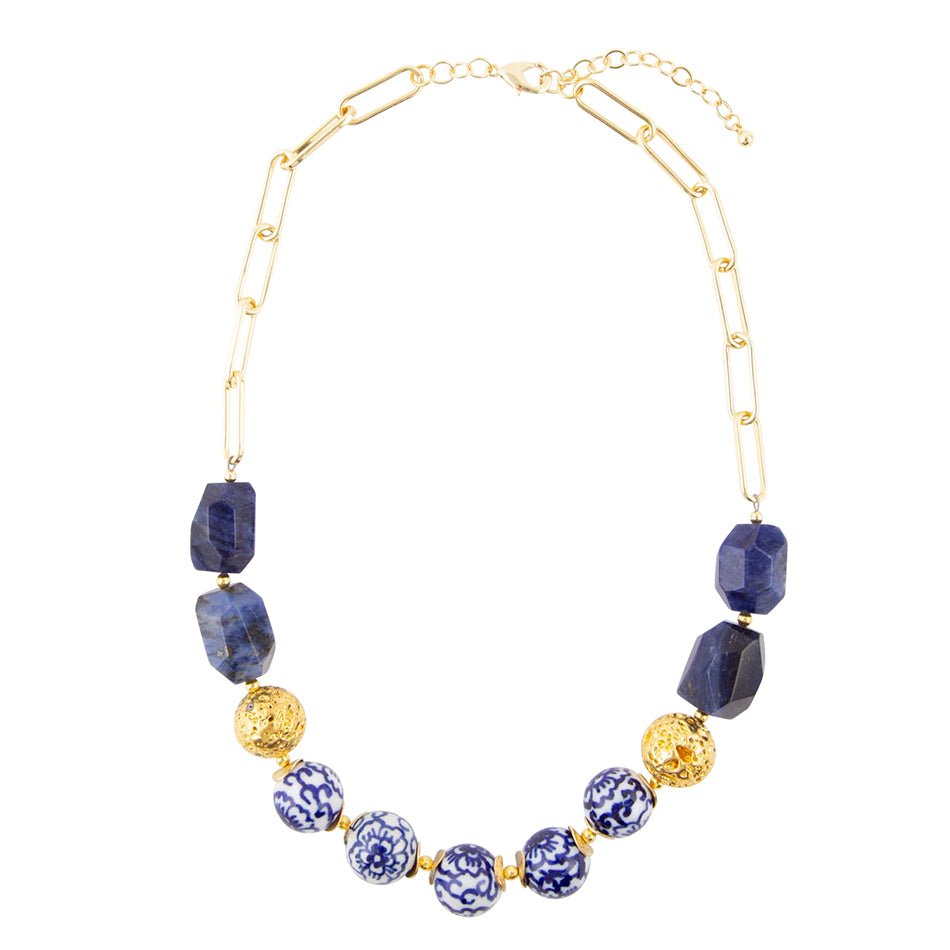 Santorini Cobalt Blue Lapis Chunky Golden Necklace