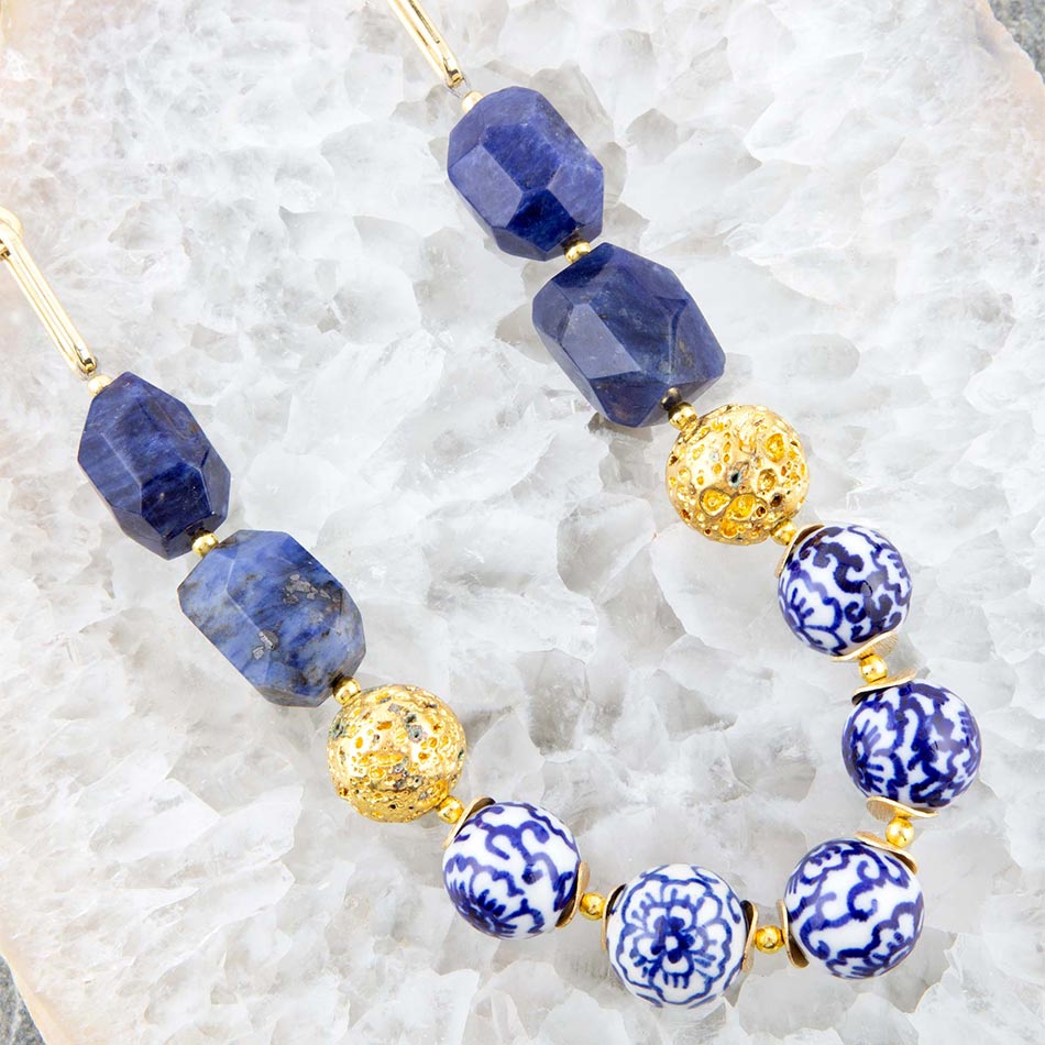 Santorini Cobalt Blue Lapis Chunky Golden Necklace