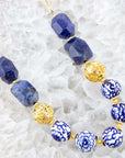 Santorini Cobalt Blue Lapis Chunky Golden Necklace
