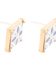 Santorini Dreams Blue and White Tile Post Stud Golden Earrings