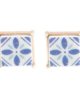 Santorini Dreams Blue and White Tile Post Stud Golden Earrings