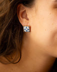 Santorini Dreams Blue and White Tile Post Stud Golden Earrings