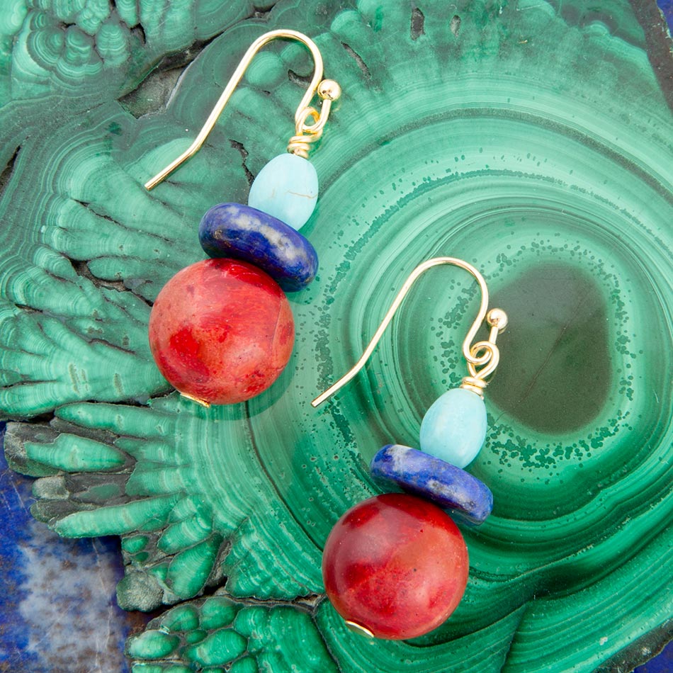 Scardale Multi Stone Colorful Golden Drop Earrings