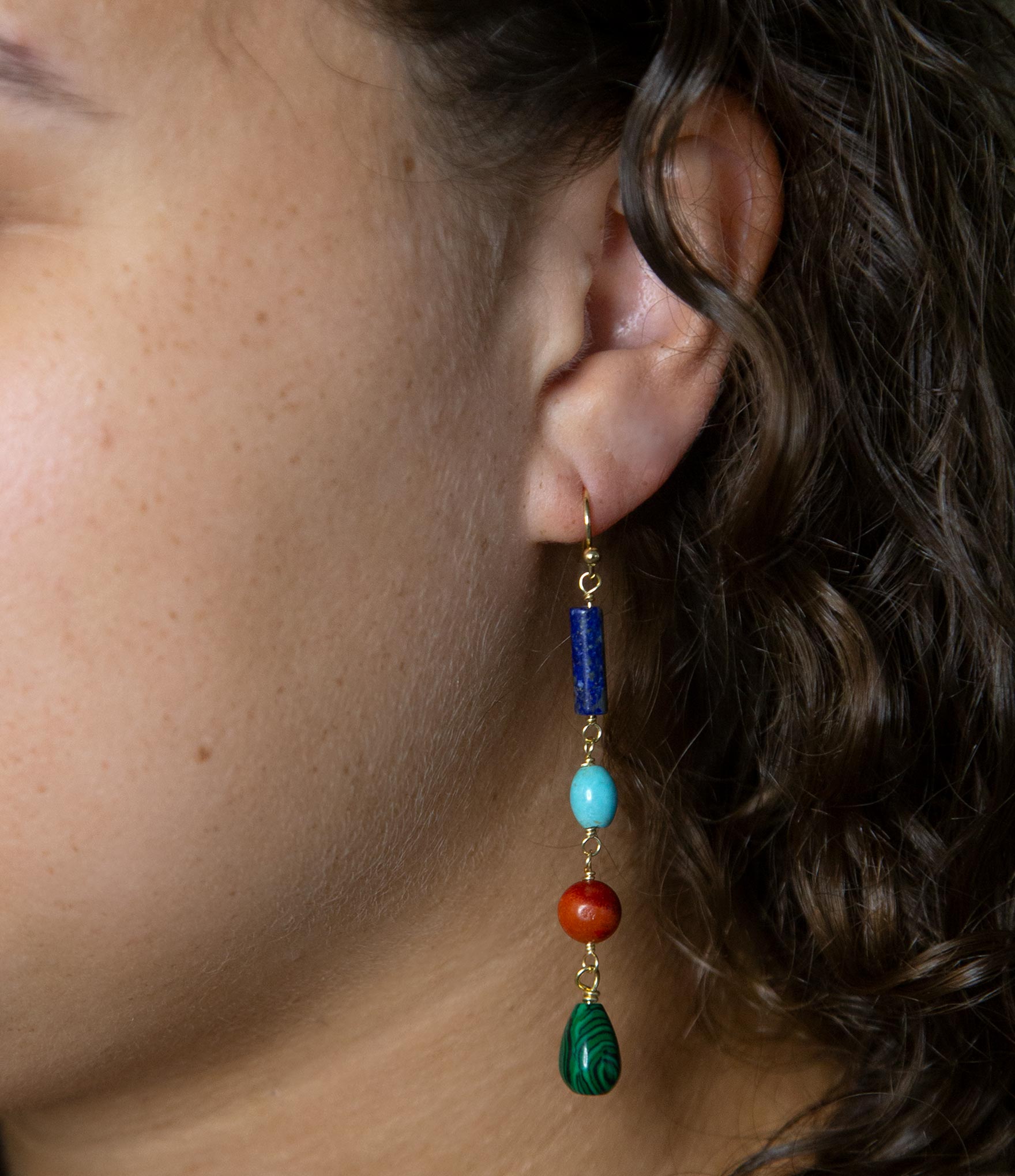 Scardale Multi Stone Colorful Golden Drop Earrings