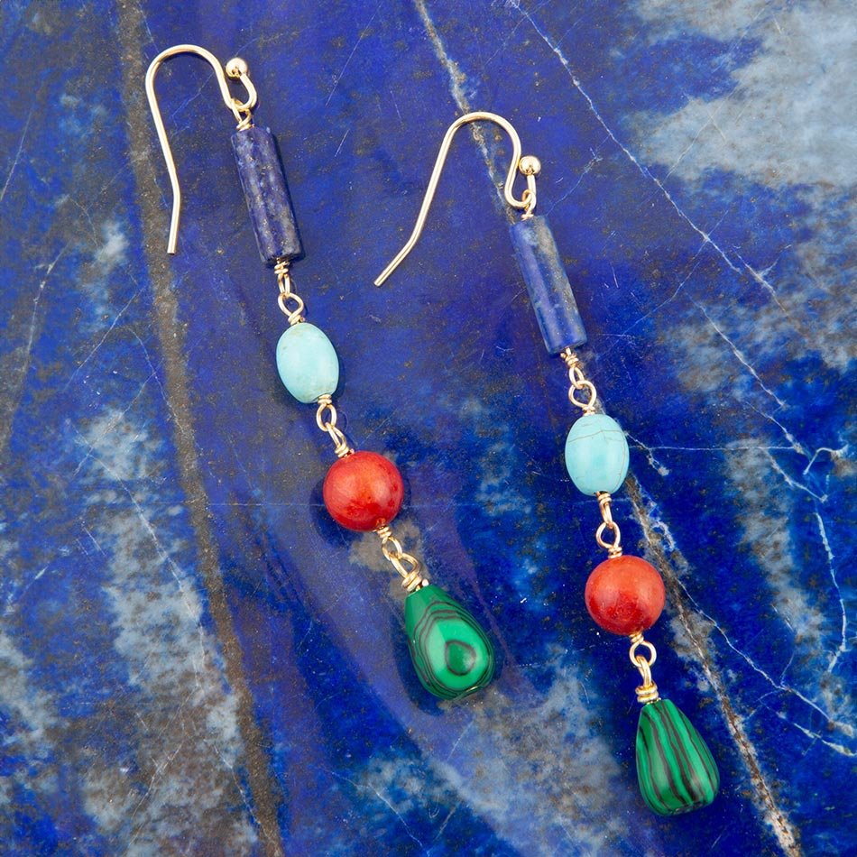 Scardale Multi Stone Colorful Golden Drop Earrings