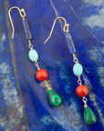 Scardale Multi Stone Colorful Golden Drop Earrings