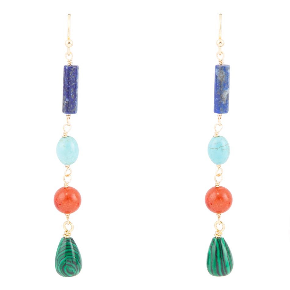 Scardale Multi Stone Colorful Golden Drop Earrings