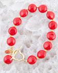 Scardale Red Shell Pearl Golden Toggle Bracelet