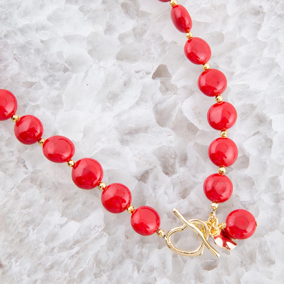 Scardale Red Shell Pearl Golden Necklace