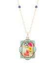Scenic Floral and Blue Turquoise Golden Pendant Necklace