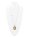 Scenic Floral and Blue Turquoise Golden Pendant Necklace