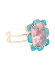 Scenic Red Floral Blue Apatite Golden Cuff Bracelet