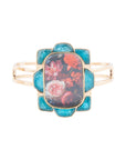Scenic Red Floral Blue Apatite Golden Cuff Bracelet