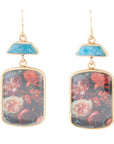 Scenic Dark Florals Blue Apatite Golden Drop Earrings