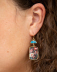 Scenic Dark Florals Blue Apatite Golden Drop Earrings