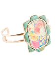 Scenic Floral Blue Turquoise and Golden Cuff Bracelet