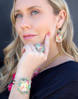Scenic Floral Blue Turquoise and Golden Cuff Bracelet