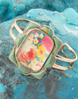 Scenic Floral Blue Turquoise and Golden Cuff Bracelet