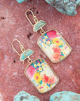 Scenic Floral Blue Turquoise Golden Earrings