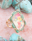 Scenic Floral Blue Turquoise Golden Ring