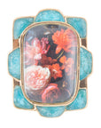 Scenic Red Florals Blue Apatite Golden Statement Ring