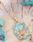Scenic Sedona Desert Blue Turquoise Golden Pendant Necklace
