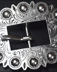 Screw Back Concho Stainless Steel Ed Leather Belt Floral Buckle Set