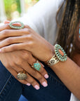 Sedona Blue Turquoise Orange Goldstone Golden Statement Ring