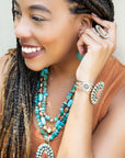 Sedona Blue Turquoise Orange Goldstone Golden Statement Ring